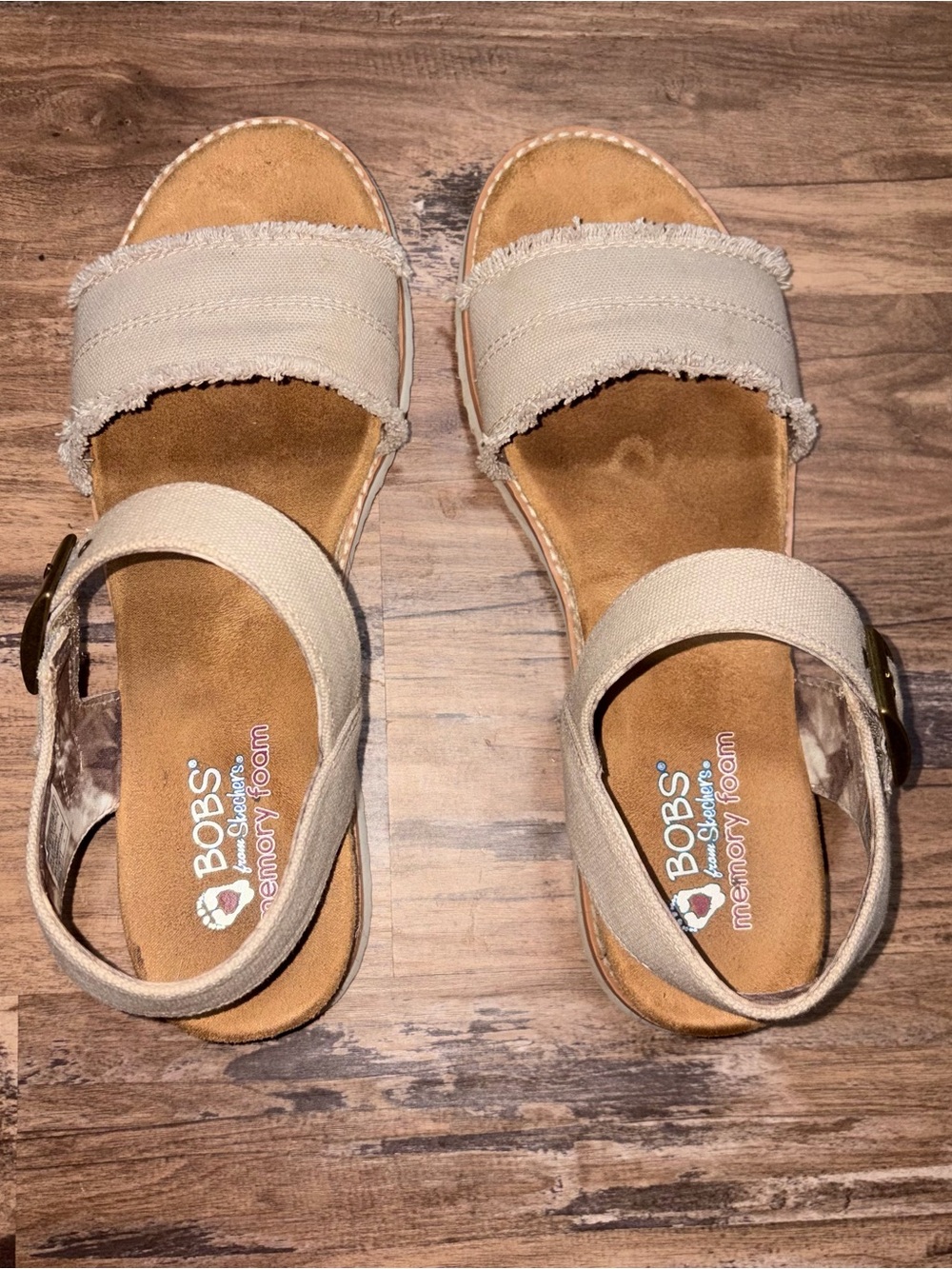 BOBS from Skechers Women's Tan Canvas Strap Sandals